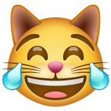 Emoji Kucing dengan Air Mata Kebahagiaan WhatsApp