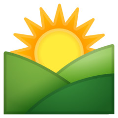Emoji Matahari Terbit di Atas Gunung Google